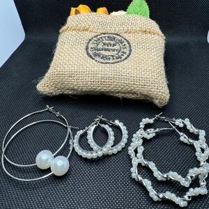 Silver tone Pearl Hoop Earrings